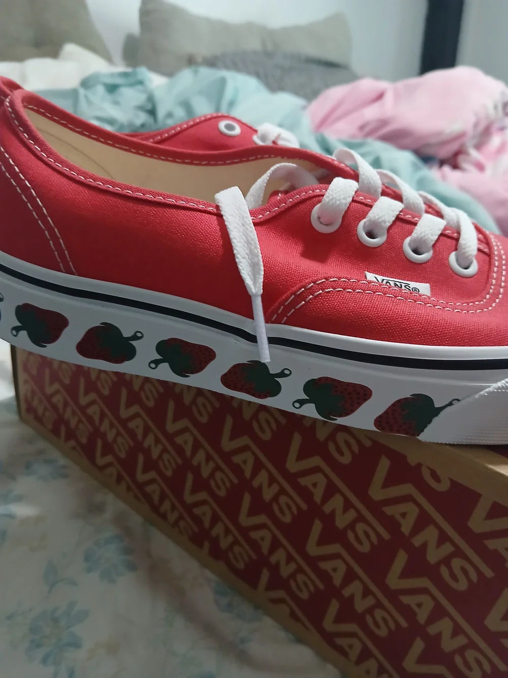 Vans Red Canvas Authentic Low-Top Sneakers with Strawberry Sidewall